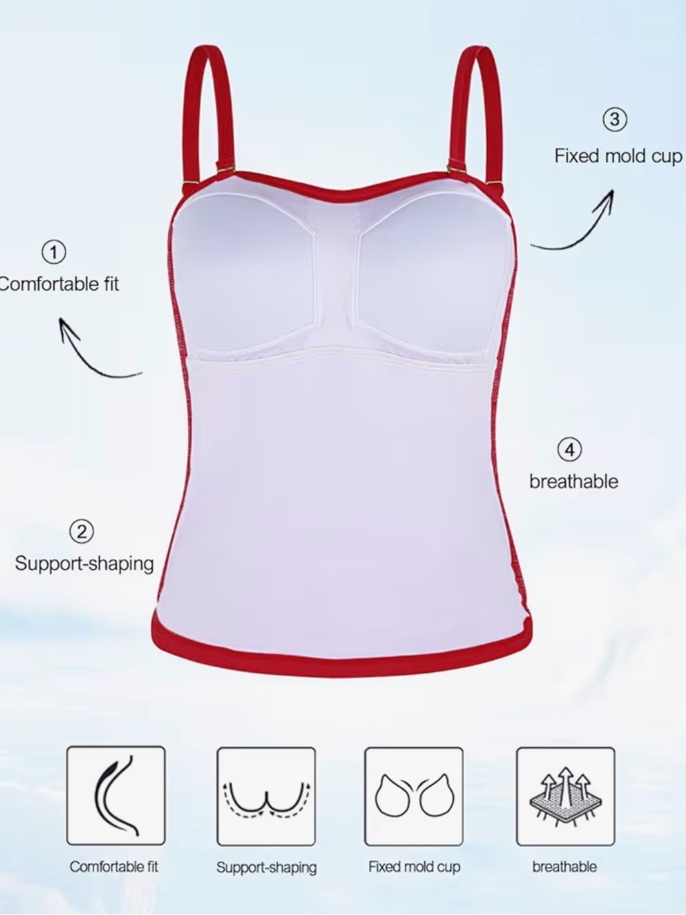 Ocean Blues Red Ruched Tankini Top, size L - Picture 8 of 9